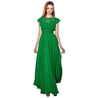 Tsbridal Women Lace Chiffon Bridesmaid Dresses Cap Sleeve Formal Evening Gown for Juinor Long A Line Prom Dresses