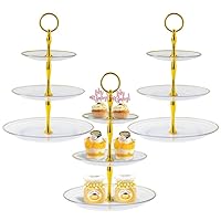 3 Pack 3 Tier Cupcake Stand, Plastic Tiered Serving Stand, Dessert Tray for Tea Party, Baby Shower and Wedding (Clear)