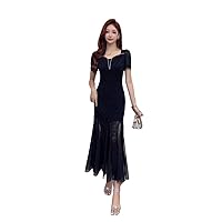 2024 Ladies Maxi Beaded Embroidered Sweetheart Neck Bell Sleeve Elegant Goddess Midi Fishtail Bodycon Dress#5086