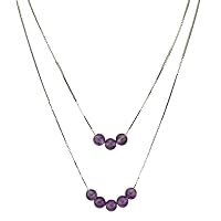 2-Strand Amethyst Stone Beads Floating Sterling Silver Box Chain Necklace Adjustable