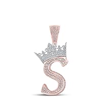 The Diamond Deal 10kt Two-tone Gold Mens Round Diamond S Crown Letter Charm Pendant 1-1/5 Cttw
