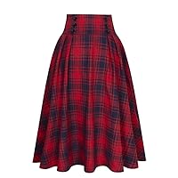 Retro Pleated Plaid Skirt Autumn and Winter High Waist Korean Wind College Wind Dress Button Decoration (Color : D, Size : XX-Large)