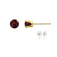 Solid 14K Gold or 14K Gold Plated 925 Sterling Silver Yellow, White or Rose Gold 5mm Round Genuine Gemstone Birthstone Stud Earrings