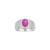 Rylos Men's Rings 14K White Gold Designer Nugget Ring: Oval 9X7MM Gemstone & Sparkling Diamonds - Color Stone Birthstone Rings, Sizes 8-13. Mens Jewelry