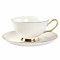 Euro Style Cup Ceramic Coffee Mugs China England Bone Tea Cup Saucer Set For Breakfast Afternoon Tea (Color : White, Size : 200ml)