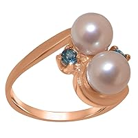18k Rose Gold Cultured Pearl & London Blue Topaz Womens Dress Ring - Sizes 4 to 12 Available