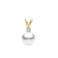 14k Yellow Gold AAAA Quality Japanese Akoya Cultured Pearl Diamond Pendant - PremiumPearl