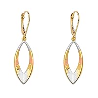 14ct Yellow Gold White Gold and Rose Gold Oval Dangling Earrings 11x41mm Jewelry for Women