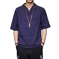 Summer Cotton and Linen Short-Sleeve T-Shirt for Men, Chinese Style, Youth, Casual Retro Tang Suit T-Shirt