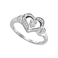 The Diamond Deal Sterling Silver Womens Round Diamond Solitaire Heart Ring 1/20 Cttw