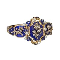 Women Vintage Ink Blue Enamel Flower Ring Pearl Zircon Crystal Carved Ring for Fine Female Finger Ring Party Jewelry Nice