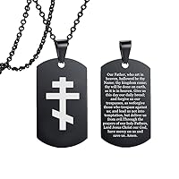 Religious Russian Orthodox Cross Necklace with Prayer Stainless Steel Eastern Crucifix Jesus Protection Pendant Chain Christian Faith Reminder Jewelry for Communion Chruch
