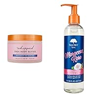 Moroccan Rose Whipped Shea Body Butter, 8.4oz, Lightweight, Long-lasting & Bare Moroccan Rose Moisturizing Shave Oil, 7.7 fl oz, Gel-to-Oil Formula