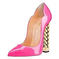 FSJ Women Sexy Gold Chunky Heel Pointed Toe Block High Heel Pumps Slip On Elegant Wedding Party Shoes Size 4-15 US