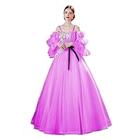 Women's Spaghetti Strap Long Prom Dress with Puffy Sleeve Tulle Evening Party Dresses
