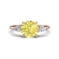 Created Yellow Sapphire 2.94 ctw Hidden Halo accented Side Lab Grown Diamond Engagement Ring Set in Tiger Claw prong setting in 14K Gold