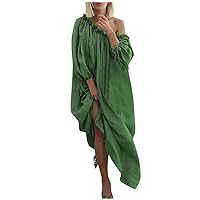Women's Bohemian Flowy Beach Round Neck Glamorous Dress Casual Loose-Fitting Summer Sleeveless Knee Length Print Swing Green