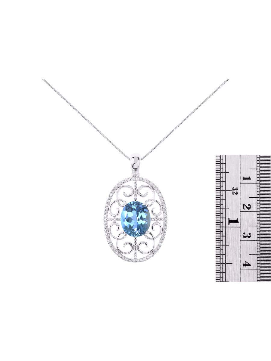 Rylos Diamond & Blue Topaz Pendant Necklace Set in Yellow Gold Plated Silver Stunning Designer 12x10 Colorstone
