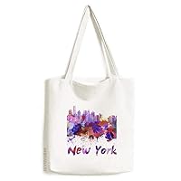 New York America City Watercolor Tote Canvas Bag Shopping Satchel Casual Handbag