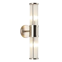Brushed Nickel Bathroom Light Fixture, Industrial Up & Down Wall Vanity Sconce Indoor Farmhouse Glass Bath Vanity Light Mirror Lighting Lamps Wall Mounted E12 Socket(Without Bulbs)
