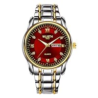 Men's Watch Quartz Watch - Luminous Waterproof Men's Watch Date Cycle Double Calendar Casual Business Men's Watch Steel Strip (Red)