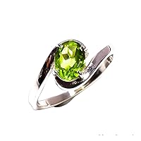 Sterling Silver 925 Natural Peridot Ring for Women, Girls in Sterling Silver Birthstone Jewelry Gift for Her | Birthday wedding | Anniversary Engagement (8 US Size)