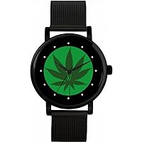 Green and Black Weed Watch Ladies 38mm Case 3atm Water Resistant Custom Designed Quartz Movement Luxury Fashionable