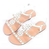 Summer Women`S Peep Toe Sandals Female Diamond Flat Shoes Lady Casual Beach Slippers Plus Size White 12