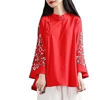 Spring Autumn Embroidery Top Women Cotton Linen Ethnic Style Tang Suit Retro Harajuku Blouse Eleganti Loose Female Shirt