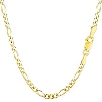 The Diamond Deal 10k SOLID Yellow Gold 2.6mm Alternate Classic Mens Figaro Chain Necklace Or Bracelet/Foot Anklet for Pendants and Charms with Lobster-Claw Clasp (7