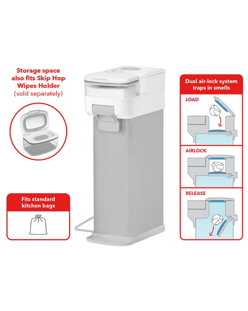 Skip Hop Diaper Pail with Dual Air-Lock, Universal Refill Bags, White(Discontinued by Manufacturer)