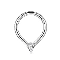 FANSING Surgical Steel Triangular Cubic Zirconia Piercing Rings 16g 8mm Teardrop Ring Hoop