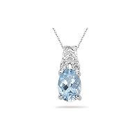 0.02 Cts Diamond & 0.52-0.78 Cts Aquamarine Pendant in 14K White Gold - Valentine's Day Sale