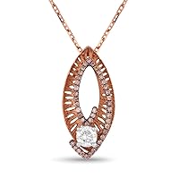 14K Rose Gold Round Shape .32ct Brown Diamond Pendant Necklace