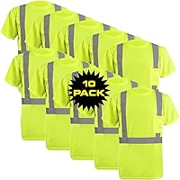 LUX-SSETP2B-YL-PK10 Classic Standard High Visibility Short Sleeve Wicking Birdseye T-Shirt with Pocket, Class 2, 100% ANSI Wicking Polyester Birdseye, Large, Yellow, Pack of 10