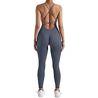 SUUKSESS Women Strappy Backless Workout Jumpsuit Seamless Spaghetti Strap Romper