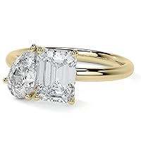 10K Solid Yellow Gold Handmade Engagement Rings 2.0 CT Pear, Emerald Cut Moissanite Diamond Solitaire Wedding/Bridal Ring Set for Women/Her Propose Rings