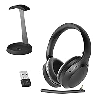 Avantree Aria 90B & HS102, Bundle - Bluetooth 5.0 Noise Cancelling Headphones with Microphone & USB Adapter for PC & Metal Headphone Stand Hanger wih Cable Storage Tray, Soft Silicone Skin