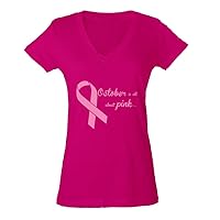 October Is All Pink Breast Cancer Month Ladies V-Neck T-shirt Breast Cancer Awareness Shirts Small Pink b10