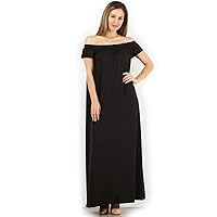 (D682-SOL) Oversized, Off Shoulder Maxi Dress with Short Sleeves
