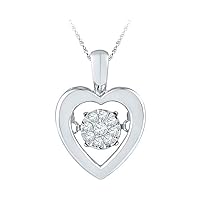 Dazzlingrock Collection Sterling Silver Womens Round Diamond Moving Twinkle Cluster Heart Pendant 1/12 ctw