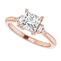 925 Silver, 10K/14K/18K Solid Gold Moissanite Engagement Ring, 1.0 CT Princess Cut Handmade Solitaire Ring, Diamond Wedding Ring for Women/Her Anniversary Propose Ring, VVS1 Colorless