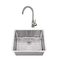 CASC0090 23 x 19 16 Gauge Stainless Steel Handmade Single Bowl Bar Sink with Gooseneck Kitchen Faucet