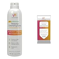 vH essentials Personal Cleansing Spray and pH Balanced Feminine Cleansing Wipes with Prebiotics, Tea Tree & Aloe for Vaginal and Perianal Care
