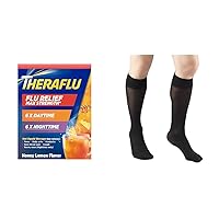 Theraflu Daytime & Nighttime Severe Cold Relief Powder Combo Pack with Truform Women's Knee High Compression Stockings