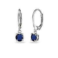 Sterling Silver Lab Created Blue Sapphire 6mm Round Dangle Leverback Earrings For Women & Girl By Elegantbalaji