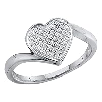 The Diamond Deal Sterling Silver Womens Round Pave-set Diamond Heart Cluster Ring 1/20 Cttw