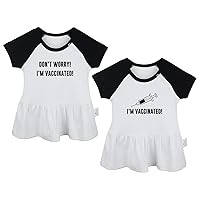 Pack of 2, I'm Vaccinated & Don't Worry I'm Vaccinated Funny Dresses Newborn Infant Baby Girls Princess Dress Ruffle