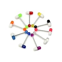 New 10Pcs Pill Capsule Tongue Nipple Bar Ring Barbell Body Piercing Jewelery .Random Color Useful Design