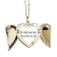 Quote Do What You Say Say What You Do Folded Wings Peach Heart Pendant Necklace